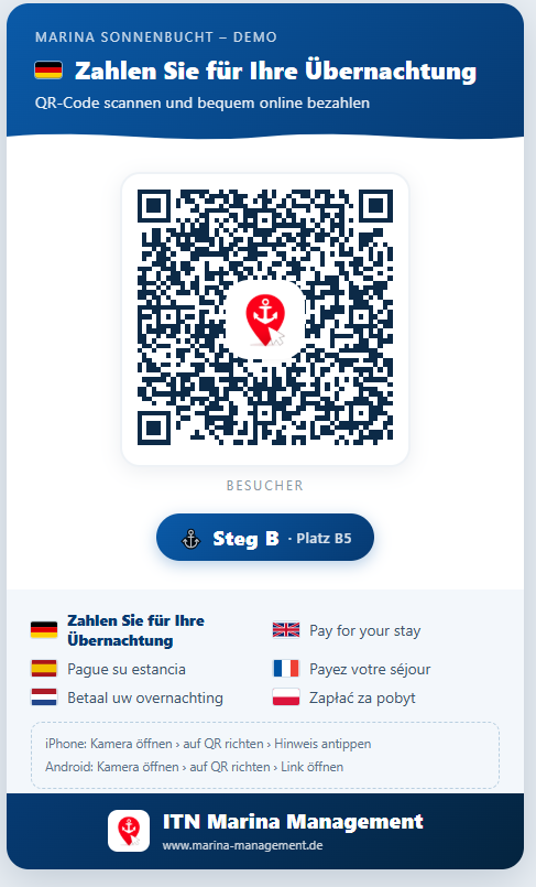 Affiche avec QR code sur le ponton pour réserver une place à la journée